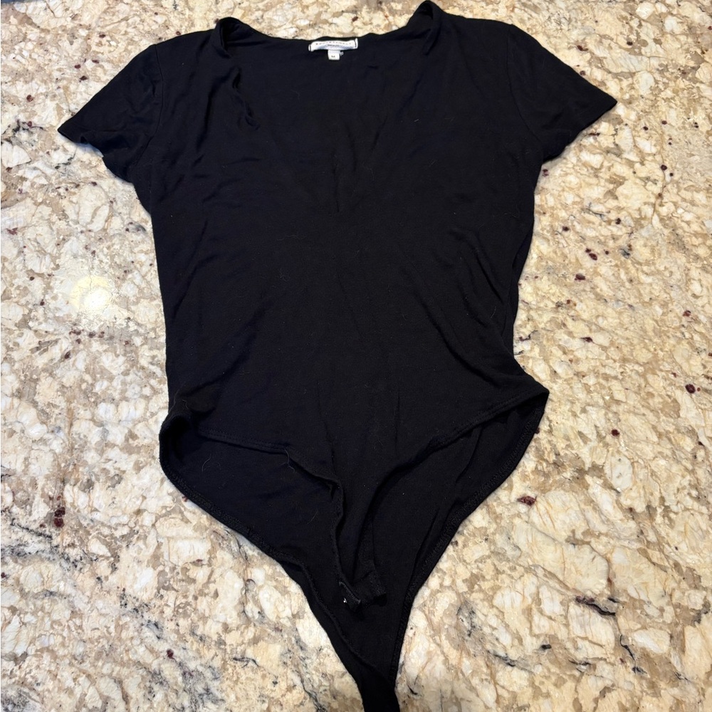 Black Short Sleeve deep V-neck Bodysuit
